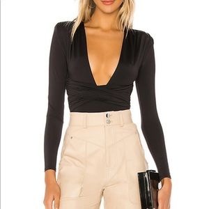 Lovers + Friends Anya Bodysuit Black low cut twist front one piece Revolve